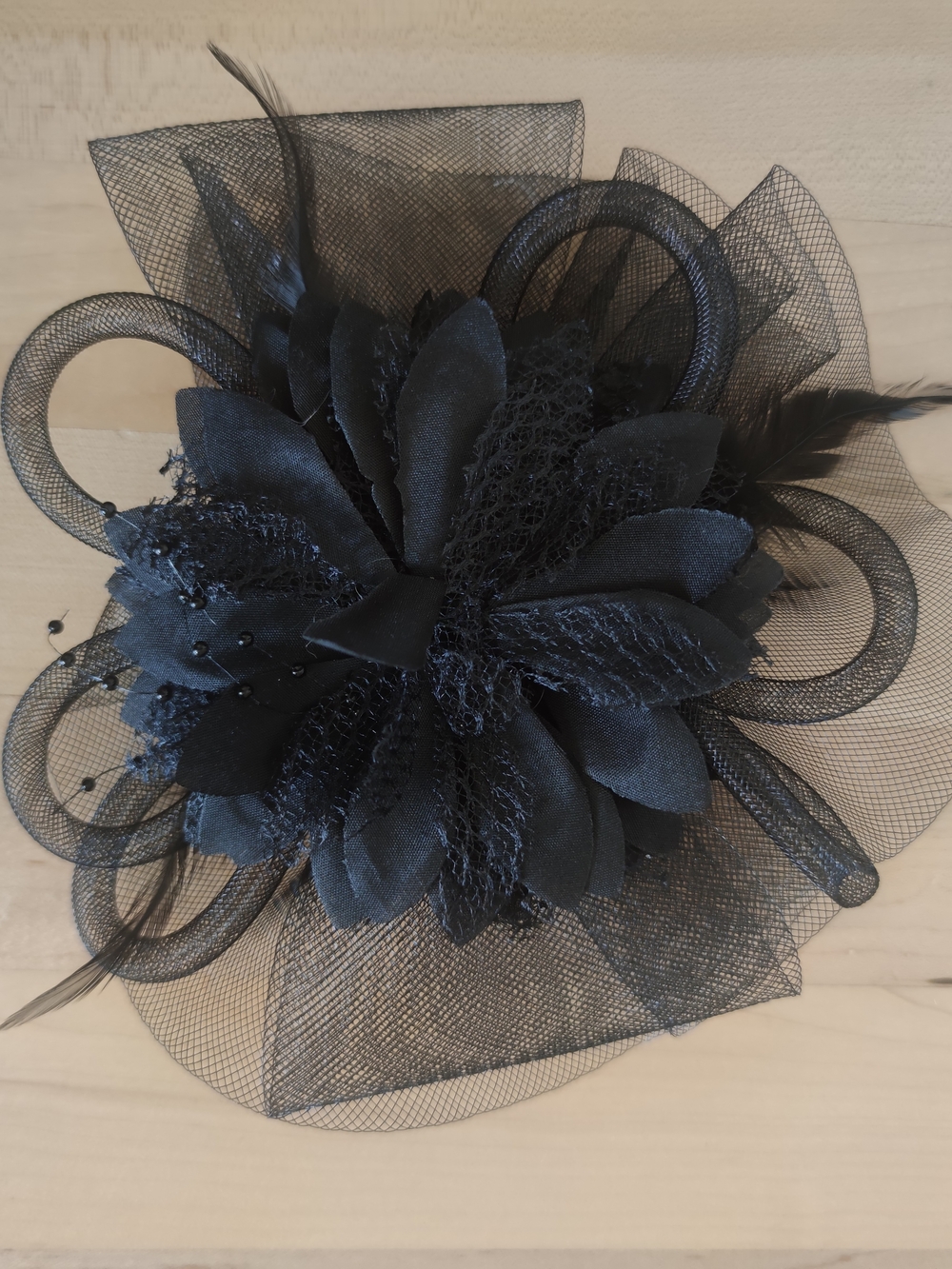 Elegant Black Floral Mesh Fascinator - Women Accessories